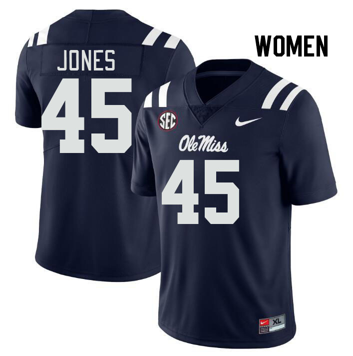 Women #45 Jackson Jones Ole Miss Rebels College Football Jerseys Stitched Sale-Navy
